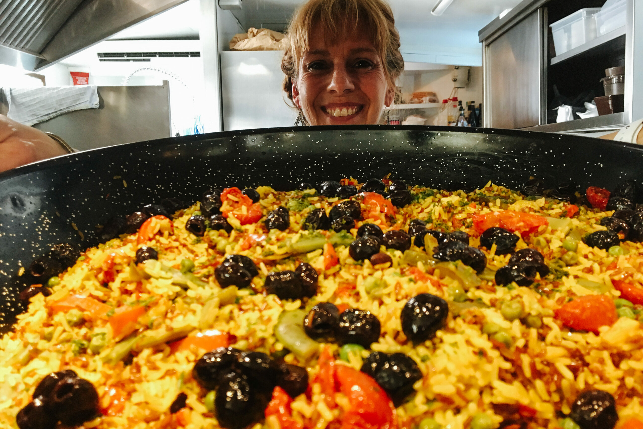 Traditional paella with olives, a Provence specialty